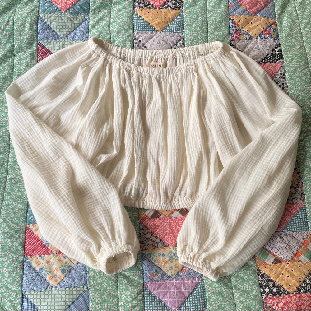 Boheme Goods Organic Cotton gauze elastic ruffle blouse top - sz2 Medium
